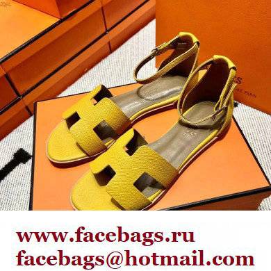 Hermes Epsom Calfskin Santorini Sandals Handmade Yellow