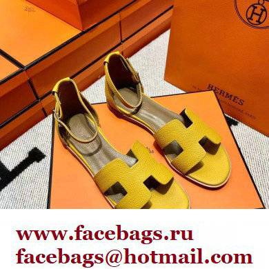 Hermes Epsom Calfskin Santorini Sandals Handmade Yellow