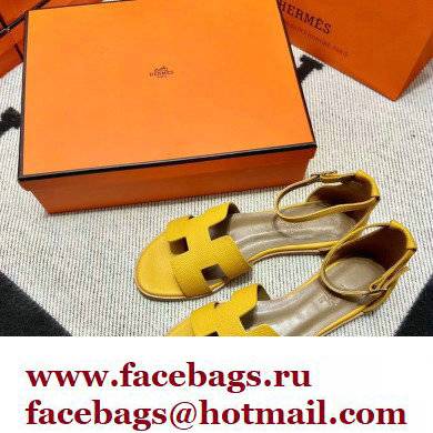 Hermes Epsom Calfskin Santorini Sandals Handmade Yellow