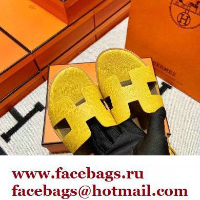 Hermes Epsom Calfskin Santorini Sandals Handmade Yellow