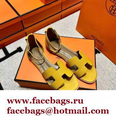 Hermes Epsom Calfskin Santorini Sandals Handmade Yellow