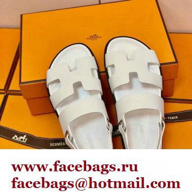 Hermes Original Calfskin Takara Sandals White