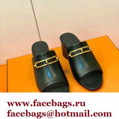 Hermes Roulis Buckle Camilla Mules Black