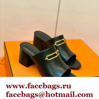 Hermes Roulis Buckle Camilla Mules Black