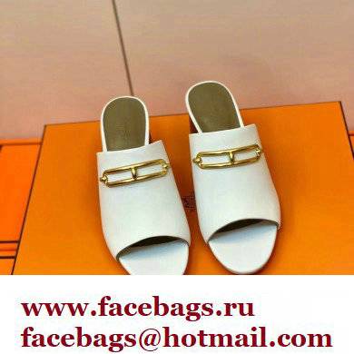 Hermes Roulis Buckle Camilla Mules White