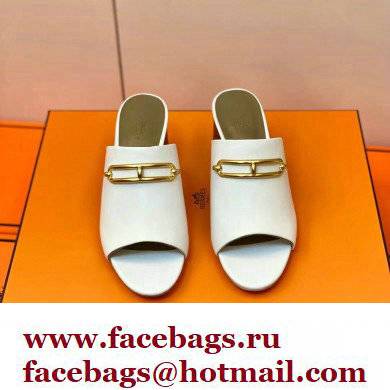 Hermes Roulis Buckle Camilla Mules White