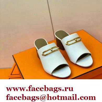 Hermes Roulis Buckle Camilla Mules White