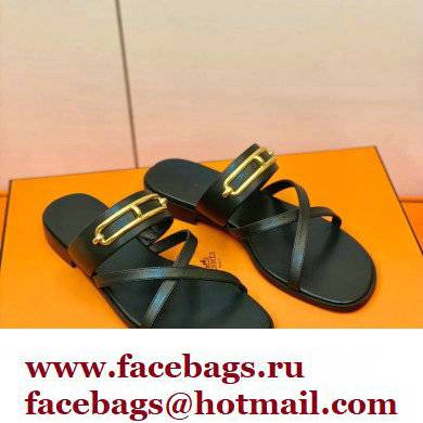 Hermes Roulis Buckle Claire Sandals Black