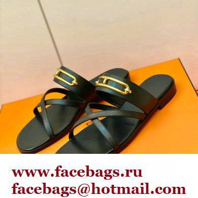 Hermes Roulis Buckle Claire Sandals Black