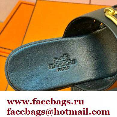 Hermes Roulis Buckle Claire Sandals Black