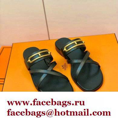 Hermes Roulis Buckle Claire Sandals Black