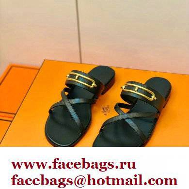 Hermes Roulis Buckle Claire Sandals Black