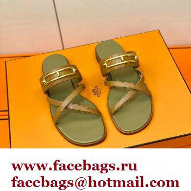 Hermes Roulis Buckle Claire Sandals Brown