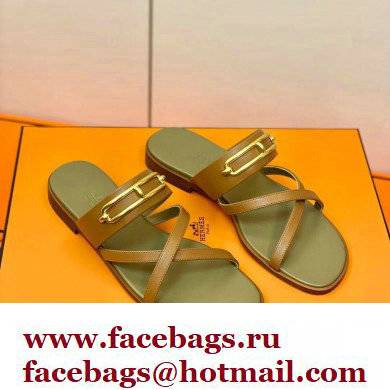 Hermes Roulis Buckle Claire Sandals Brown