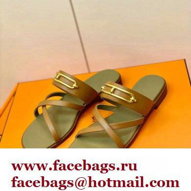 Hermes Roulis Buckle Claire Sandals Brown