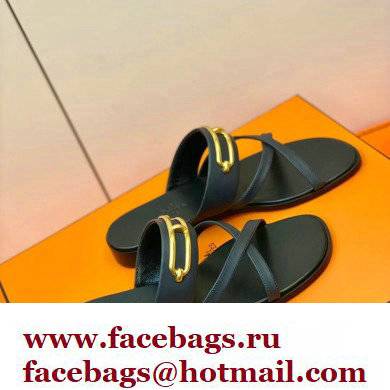 Hermes Roulis Buckle Claire Sandals Dark Blue