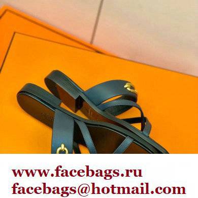 Hermes Roulis Buckle Claire Sandals Dark Blue