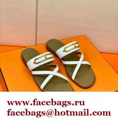 Hermes Roulis Buckle Claire Sandals White