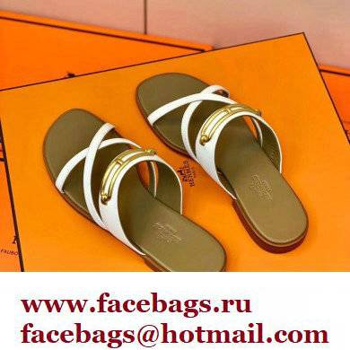 Hermes Roulis Buckle Claire Sandals White