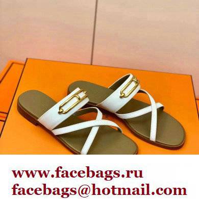 Hermes Roulis Buckle Claire Sandals White