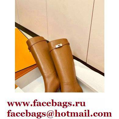 Hermes Story High Boots Brown Handmade