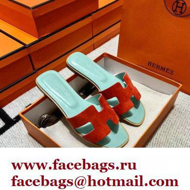 Hermes Suede Goatskin Oran Sandals Red