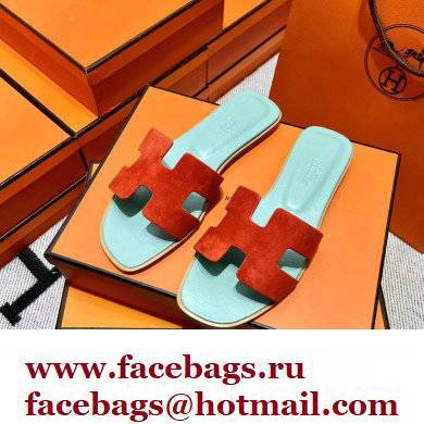 Hermes Suede Goatskin Oran Sandals Red