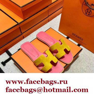 Hermes Suede Goatskin Oran Sandals Yellow