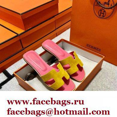 Hermes Suede Goatskin Oran Sandals Yellow