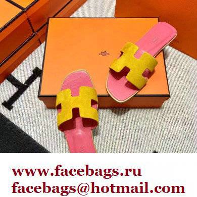 Hermes Suede Goatskin Oran Sandals Yellow