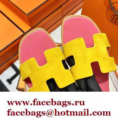 Hermes Suede Goatskin Oran Sandals Yellow