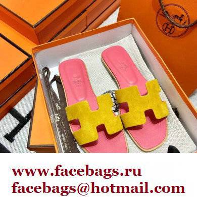 Hermes Suede Goatskin Oran Sandals Yellow