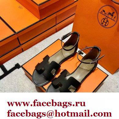 Hermes Swift Calfskin Santorini Sandals Handmade Black