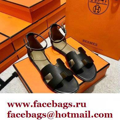 Hermes Swift Calfskin Santorini Sandals Handmade Black