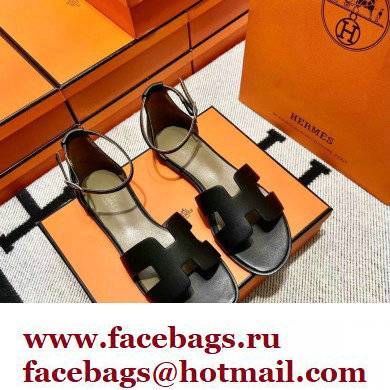 Hermes Swift Calfskin Santorini Sandals Handmade Black