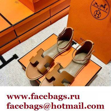 Hermes Swift Calfskin Santorini Sandals Handmade Brown