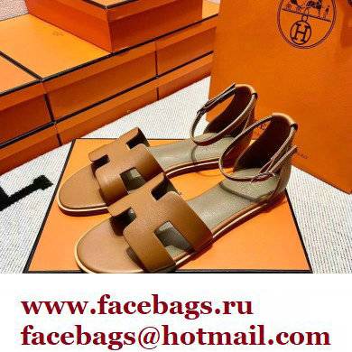 Hermes Swift Calfskin Santorini Sandals Handmade Brown