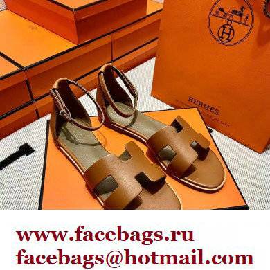 Hermes Swift Calfskin Santorini Sandals Handmade Brown