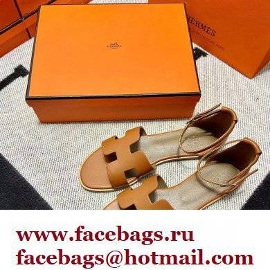 Hermes Swift Calfskin Santorini Sandals Handmade Brown