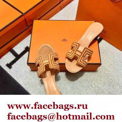 Hermes suede goatskin with rhinestone Oasis Sandals Beige