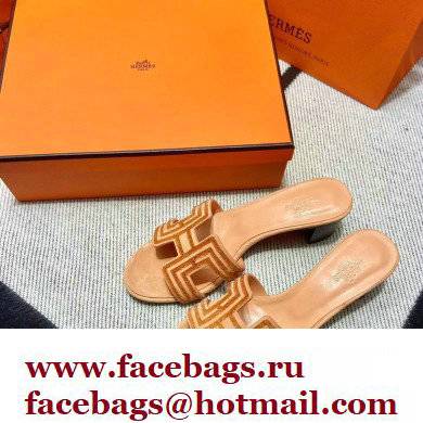 Hermes suede goatskin with rhinestone Oasis Sandals Beige