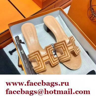 Hermes suede goatskin with rhinestone Oasis Sandals Beige