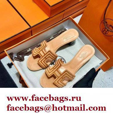 Hermes suede goatskin with rhinestone Oasis Sandals Beige