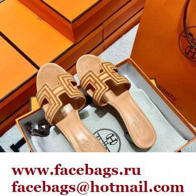 Hermes suede goatskin with rhinestone Oasis Sandals Beige