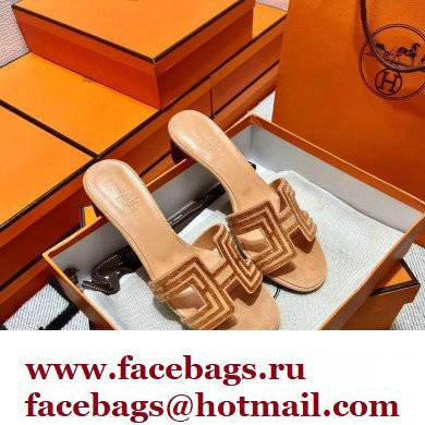 Hermes suede goatskin with rhinestone Oasis Sandals Beige