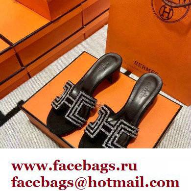 Hermes suede goatskin with rhinestone Oasis Sandals Black