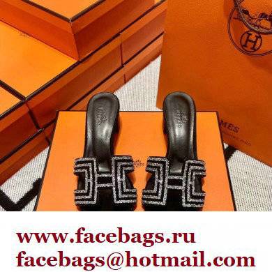 Hermes suede goatskin with rhinestone Oasis Sandals Black