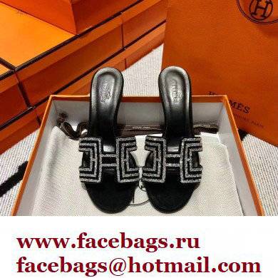 Hermes suede goatskin with rhinestone Oasis Sandals Black