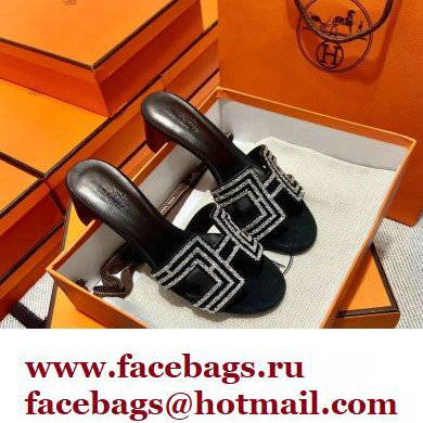 Hermes suede goatskin with rhinestone Oasis Sandals Black