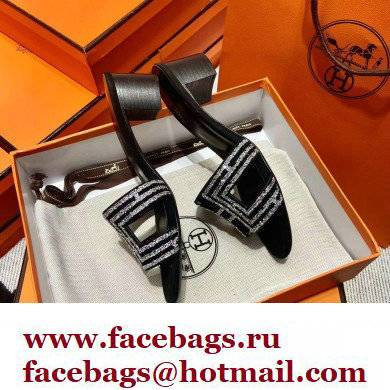 Hermes suede goatskin with rhinestone Oasis Sandals Black